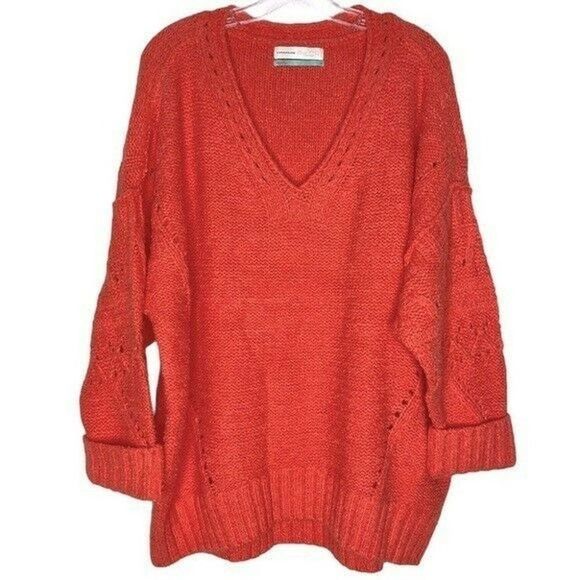 ANTHROPOLOGIE New M Pilcro Marla V-Neck Sweater in Coral - Picture 7 of 7